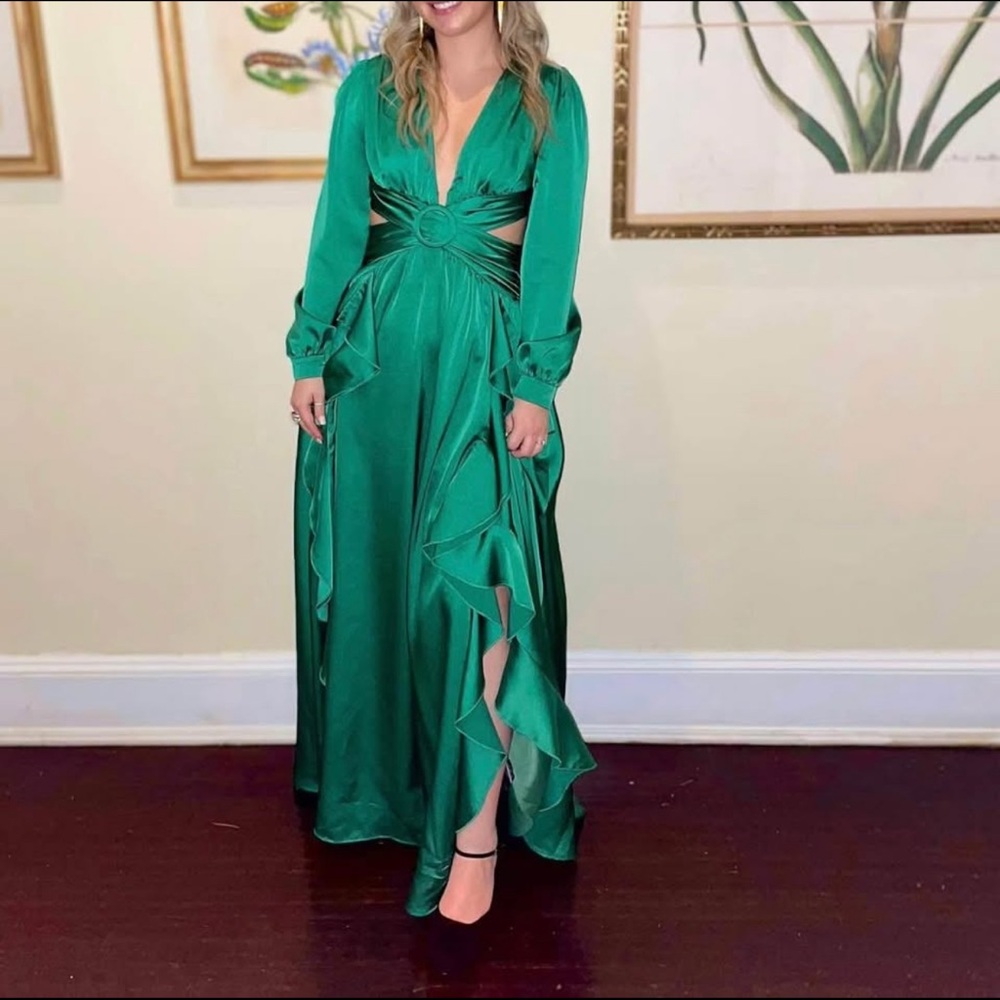 Boohoo Emerald Green Long Sleeve Dress
